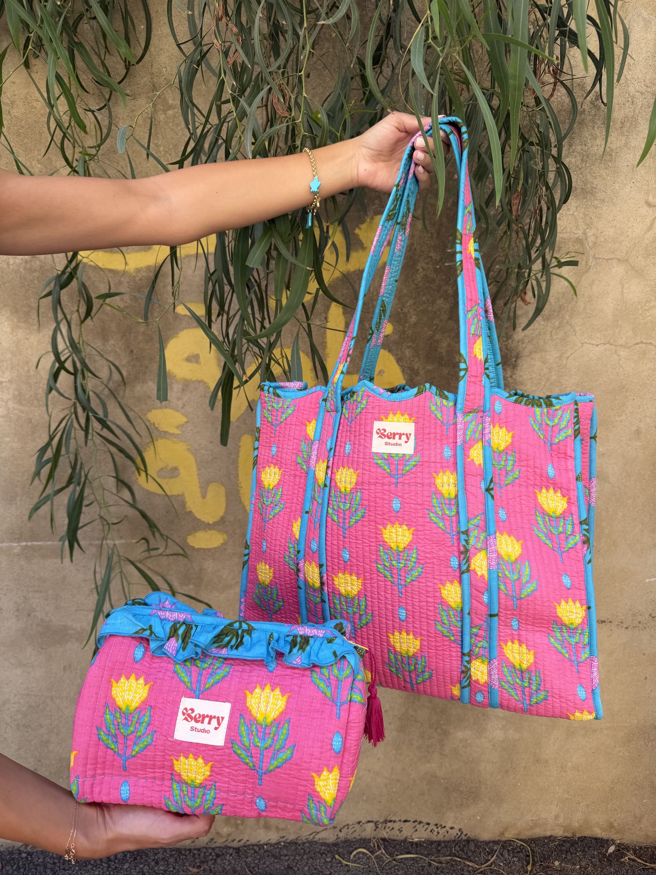 Flower Fushia Bag and Pouch
